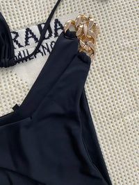 Bikini Triangle à Nouer Autour du Cou Orné de Chaîne Femme