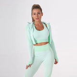 Ensemble 3 pièces Legging Taille Haute Brassière & Veste de Sport Femme