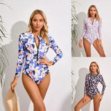 Maillot de Bain 1 Pièce Fermeture Éclair Devant Manches Longues Femme