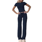 Ensemble femme top manches courtes et pantalon long gris 5