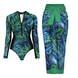Ensemble Maillot de Bain Manches Longues Zippé et Paréo