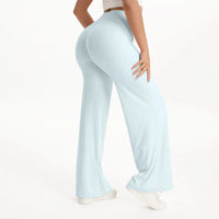 Pantalon yoga femme taille moyenne jambe droite bleu – Bleu Clair