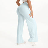 Pantalon yoga femme taille moyenne jambe droite bleu – Bleu Clair