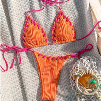 Bikini Triangle Texturé Effet Plissé avec Lacets