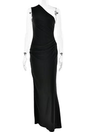 Robe Longue en Satin Une Bretelle