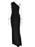 Robe Longue en Satin Une Bretelle
