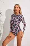 Maillot de Bain 1 Pièce Fermeture Éclair Devant Manches Longues Femme