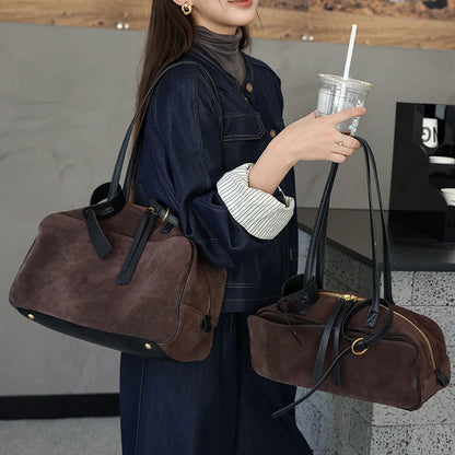 Sac à main femme cuir velours camel grand format 4