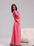 Robe de chambre polaire femme double face longue – Fuchsia