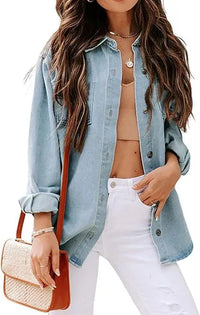 Chemise en jean bleu délavé manches longues femme 6