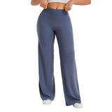 Pantalon yoga femme taille moyenne jambe droite bleu 2