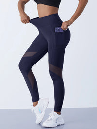 Legging Gainant Sport Taille Haute avec Poches et Empiècements Mesh