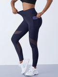 Legging Gainant Sport Taille Haute avec Poches et Empiècements Mesh