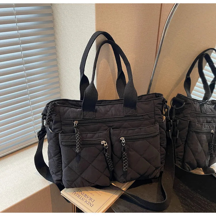 Sac à main femme grande capacité matelassé orange – Noir
