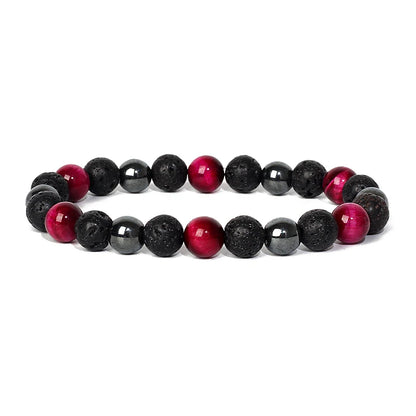 Bracelet magnetique pour maigrir homme avec perles noires en pierre de lave et perles rouges elegantes