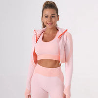 Ensemble 3 pièces Legging Taille Haute Brassière & Veste de Sport Femme
