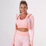 Ensemble 3 pièces Legging Taille Haute Brassière & Veste de Sport Femme