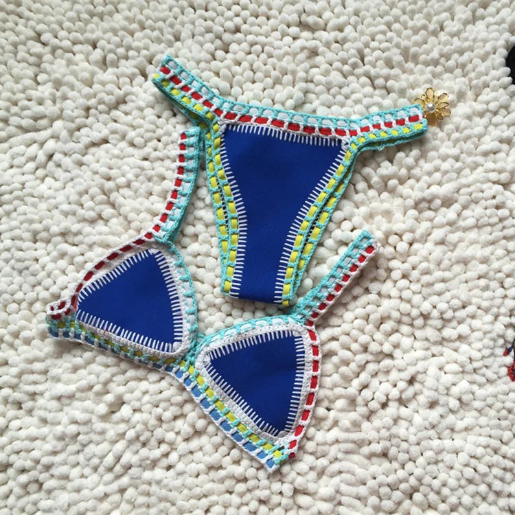 Bikini Triangle Crochet Bordure Colorée Bohème