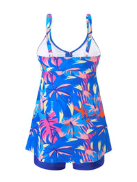 Tankini Maillot de Bain Jupette Short Bleu Tropical
