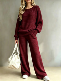 Ensemble deux pièces femme pull tricoté et pantalon large – Bordeaux