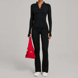 Ensemble Tenue Sport Fitness Pilates Côtelé Femme