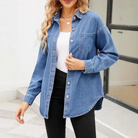 Chemise en jean bleu délavé manches longues femme 4