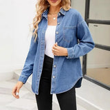 Chemise en jean bleu délavé manches longues femme 4