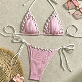 Bikini Triangle Texturé Effet Plissé avec Lacets
