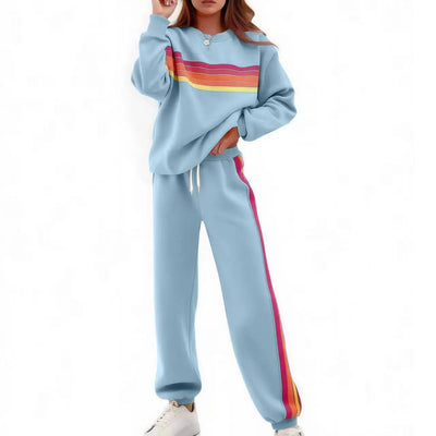 Ensemble Sweat Rayé Arc-En-Ciel Pantalon Large Femme