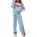 Ensemble sweat rayé arc-en-ciel pantalon large femme – Bleu