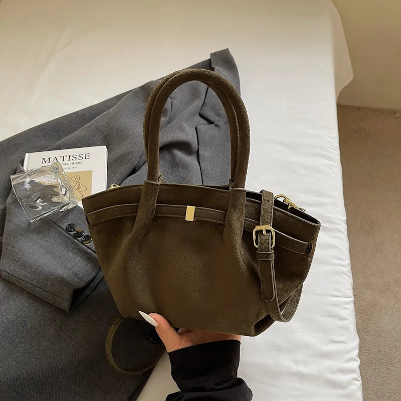 Sac à main velours effet suède rouge foncé grande capacité – Vert Foncé