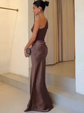 Robe Longue en Satin Une Bretelle