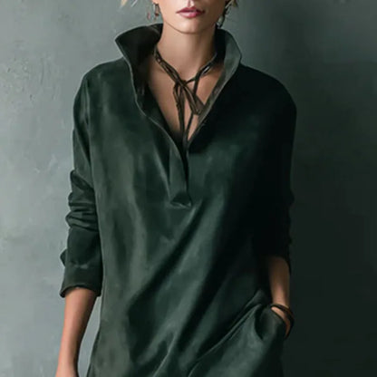 Robe chemise col boutonné imitation daim 3