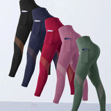 Legging Gainant Sport Taille Haute avec Poches et Empiècements Mesh