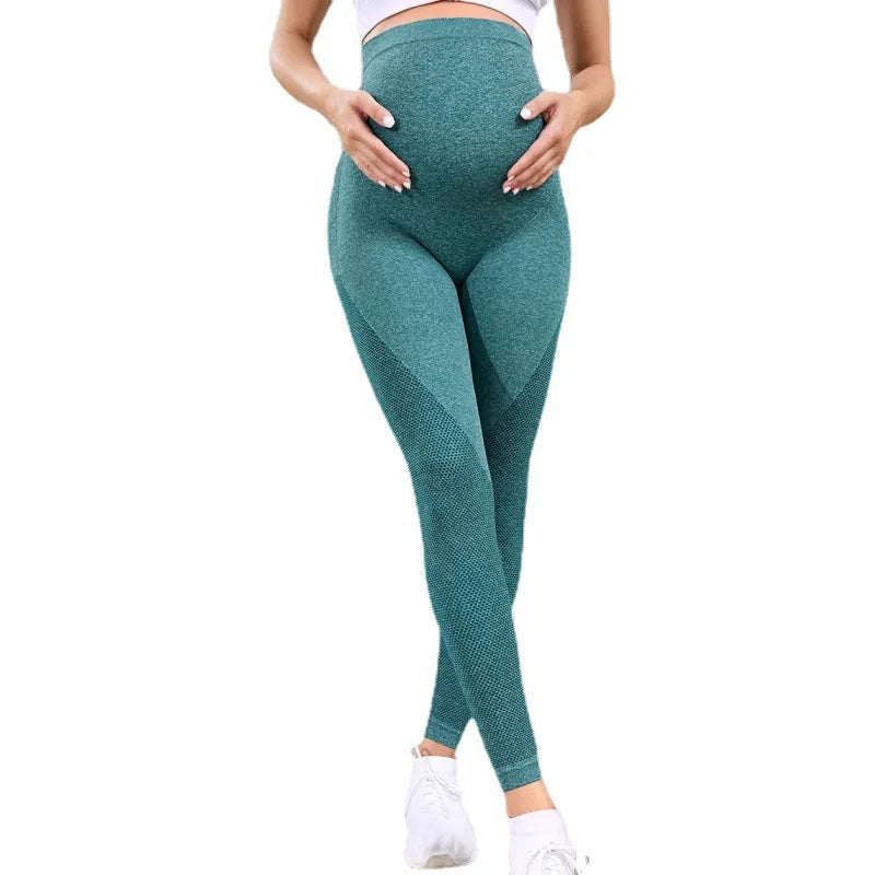 Legging Anti Cellulite Grossesse pour Femme Enceinte, legging vert moulant à taille haute pour un confort optimal.