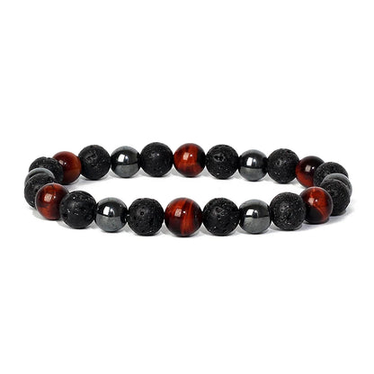 Bracelet magnetique pour maigrir homme avec perles en oeil de tigre et pierre de lave noire, elegant et ajustable