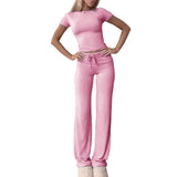 Ensemble femme top manches courtes et pantalon long gris 3