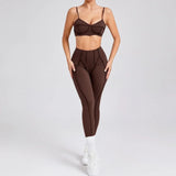 Ensemble Tenue Sport Fitness Pilates Côtelé Femme