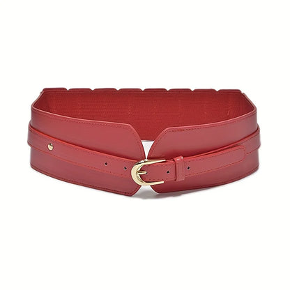 Ceinture corset cuir femme rouge elegante avec boucle doree, style large et ergonomique pour affiner la taille