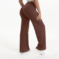 Pantalon yoga femme taille moyenne jambe droite bleu – Marron Café