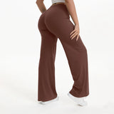Pantalon yoga femme taille moyenne jambe droite bleu – Marron Café