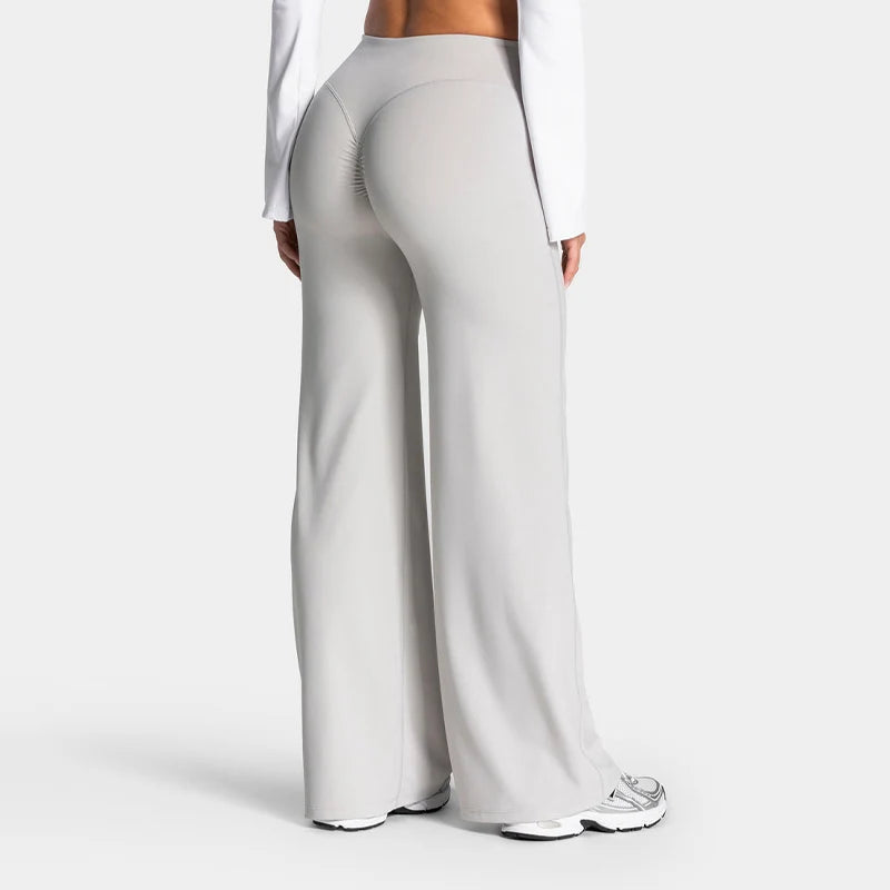 Pantalon large femme taille haute push up blanc – Lune