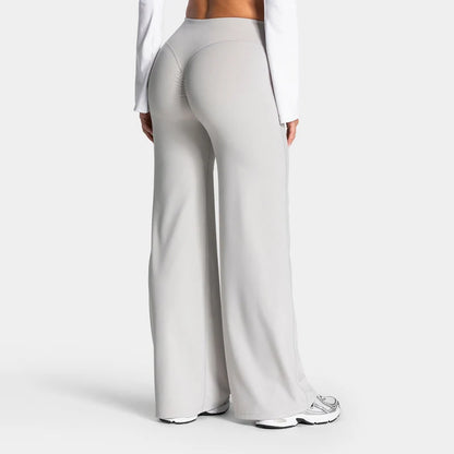 Pantalon large femme taille haute push up blanc – Lune