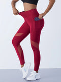 Legging Gainant Sport Taille Haute avec Poches et Empiècements Mesh