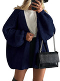Cardigan femme tricot chunky beige manches longues – Bleu Foncé