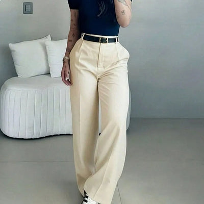 Pantalon Femme Taille Haute Jambe Droite