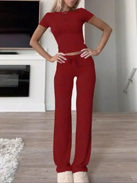 Ensemble femme top manches courtes et pantalon long gris – Bordeaux