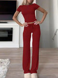 Ensemble femme top manches courtes et pantalon long gris – Bordeaux