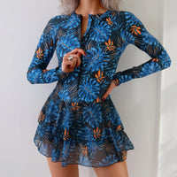 Robe de Bain Manches Longues Zippée avec Jupette Intégrée
