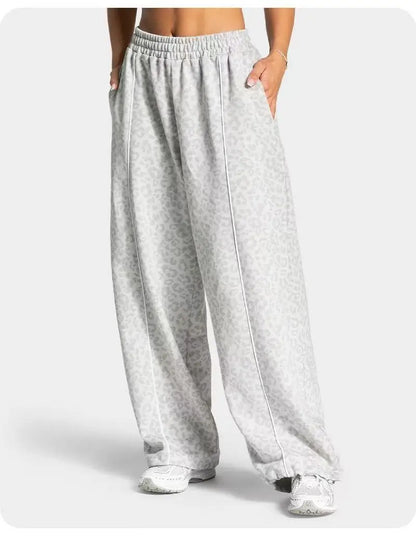 Pantalon large imprimé léopard femme respirant yoga – Gris Clair